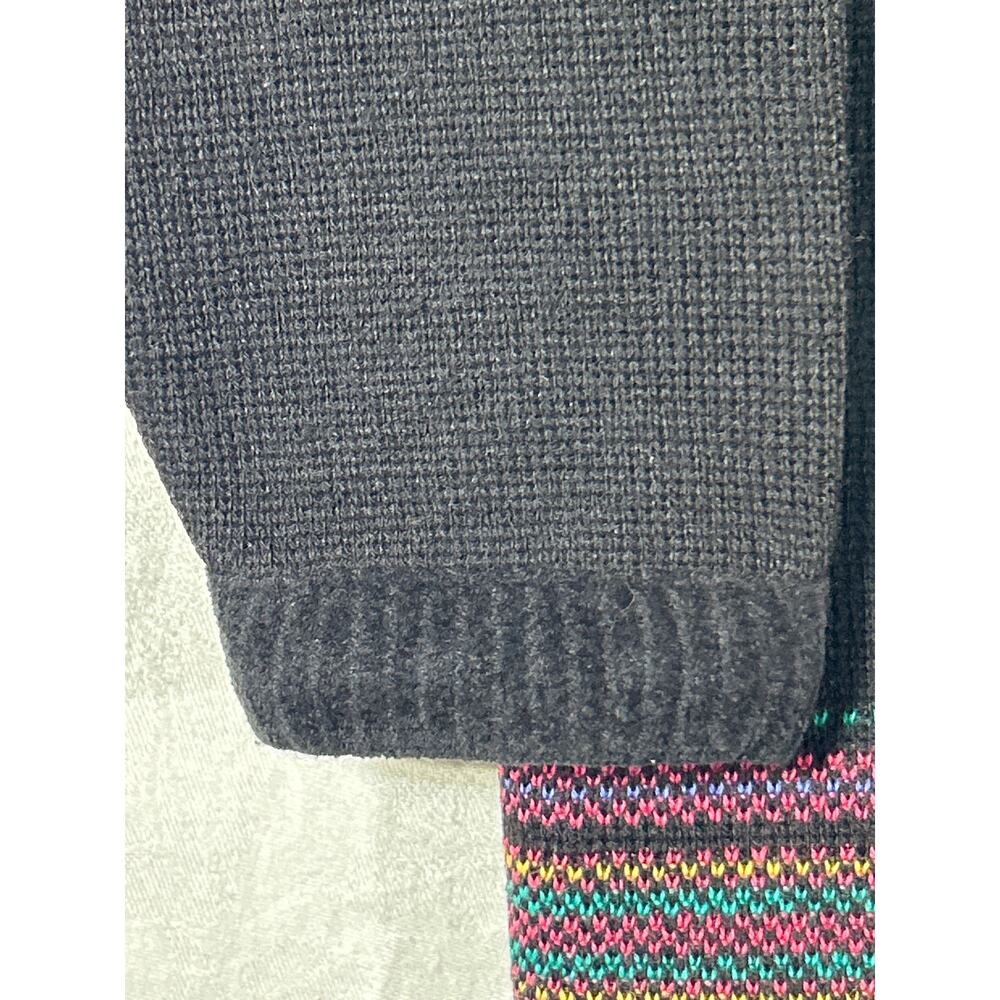 Pendleton Cardigan Sweater Medium Black Pure Virgin Wool Striped Trim Vintage - Picture 2 of 9